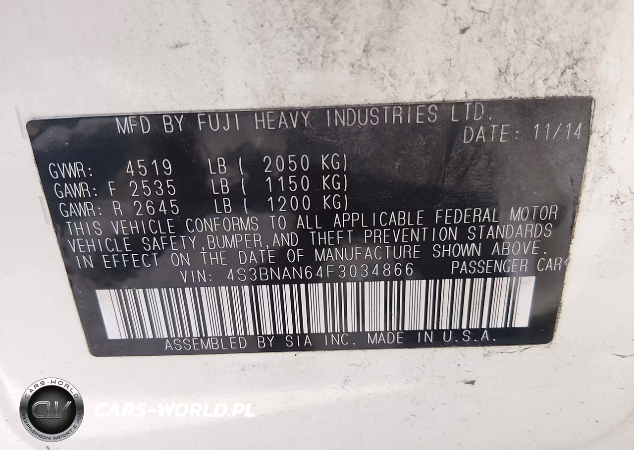 2015 Subaru Legacy 2.5I Limited VIN:4S3BNAN64F3034866 - 9