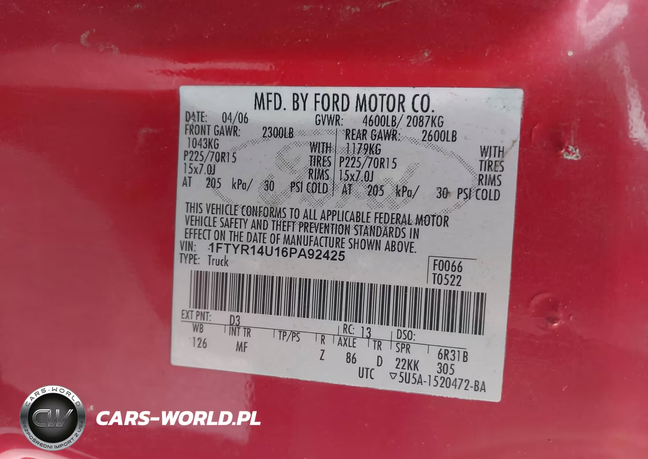2006 Ford Ranger Sport-Stx-Xl-Xlt VIN:1FTYR14U16PA92425 - 9