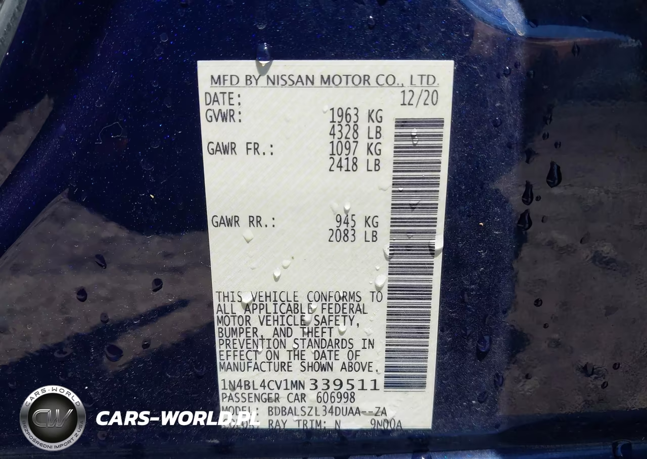 2021 Nissan Altima Sr Fwd VIN:1N4BL4CV1MN339511 - 9