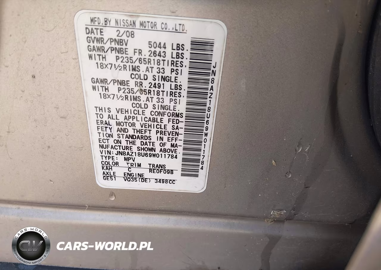 2009 Nissan Murano S VIN:JN8AZ18U69W011784 - 9