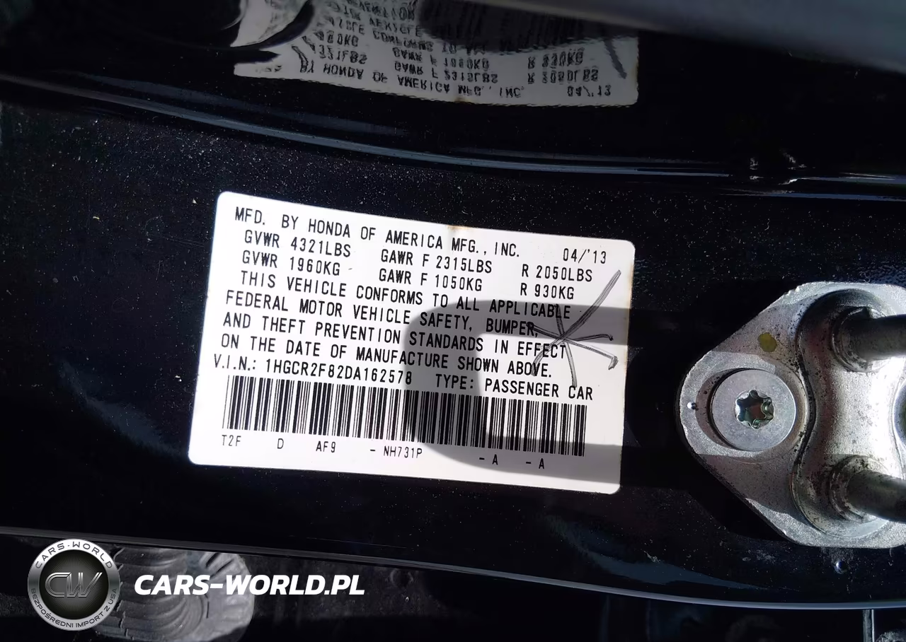2013 Honda Accord Ex-L VIN:1HGCR2F82DA162578 - 9