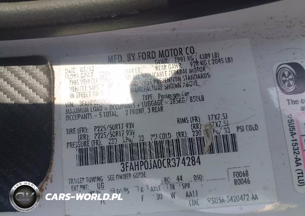 2012 Ford Fusion Sel VIN:3FAHP0JA0CR374284 - 9