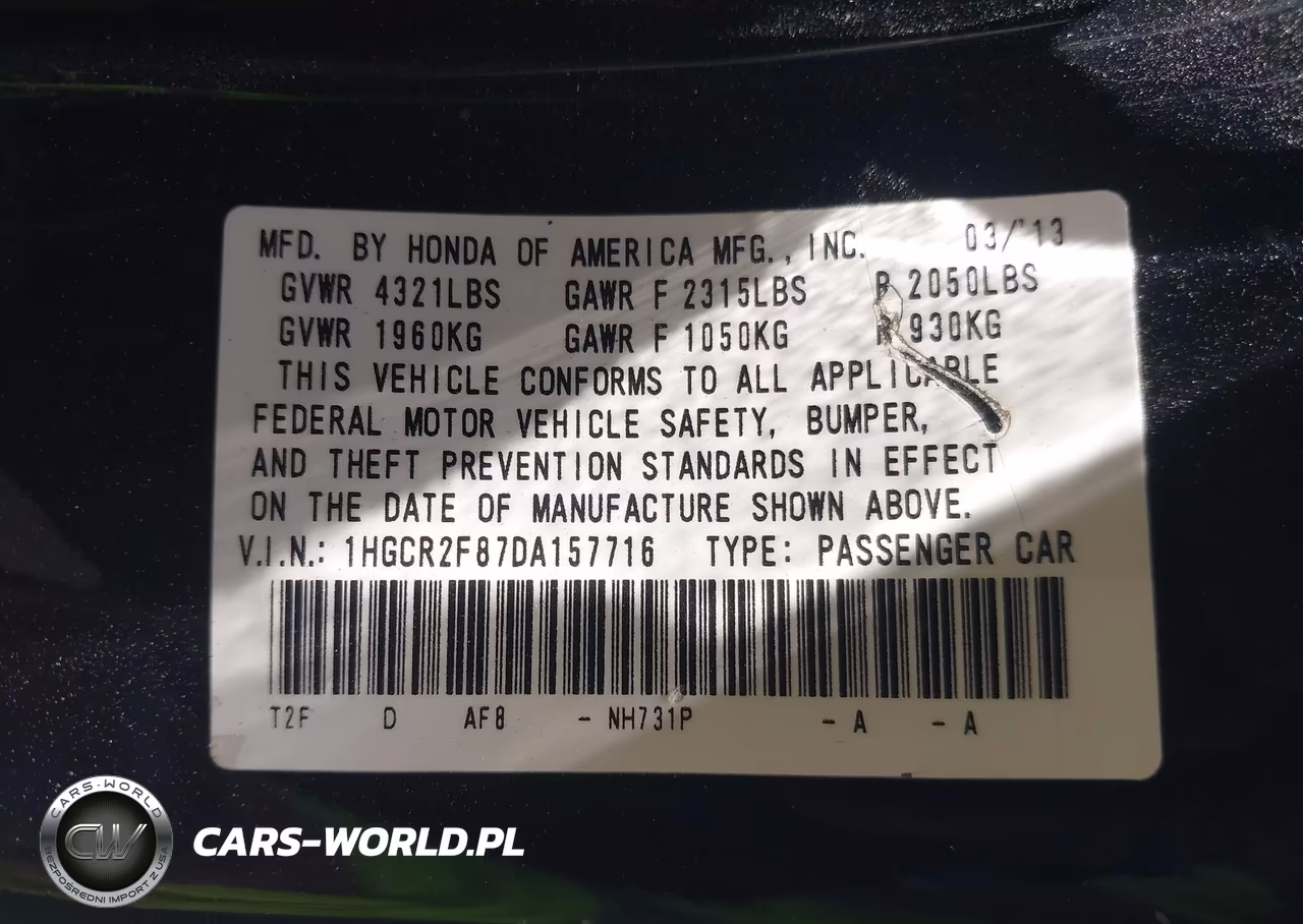 2013 Honda Accord Ex-L VIN:1HGCR2F87DA157716 - 9