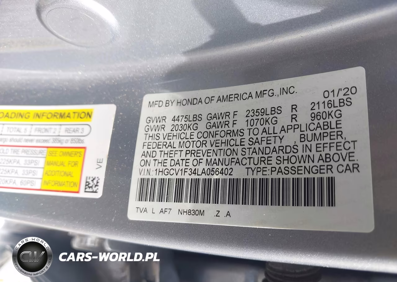 2020 Honda Accord Sport VIN:1HGCV1F34LA056402 - 9