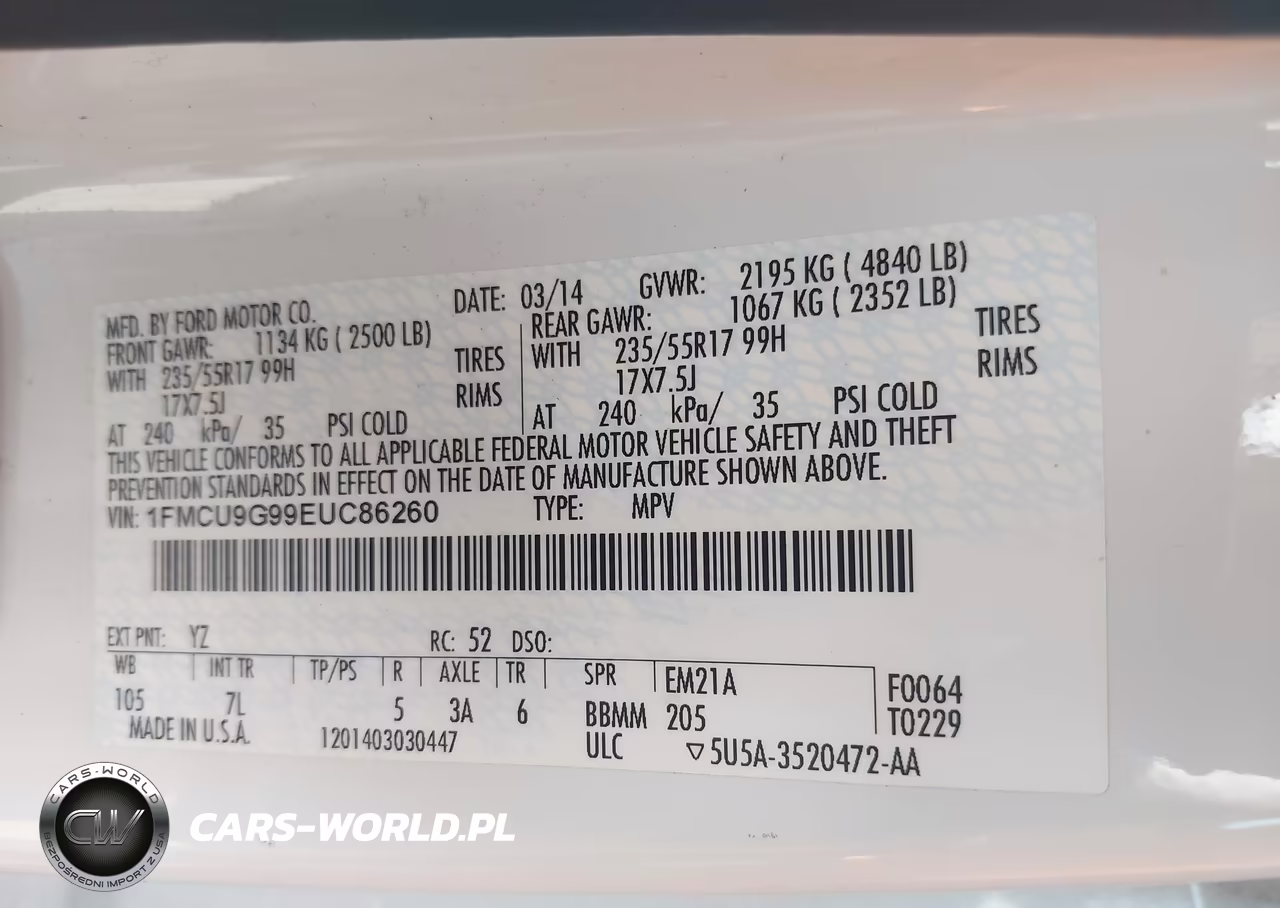 2014 Ford Escape Se VIN:1FMCU9G99EUC86260 - 9