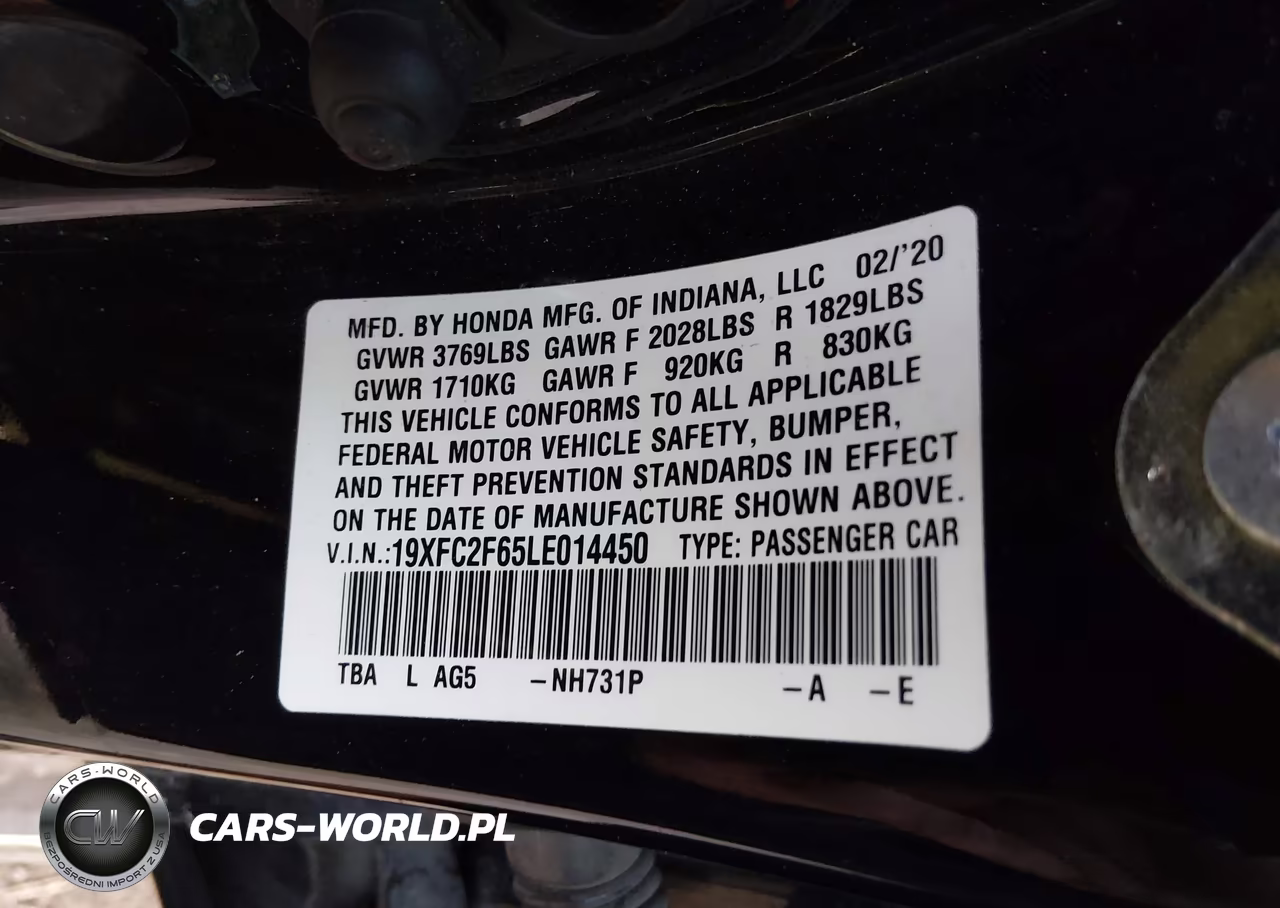 2020 Honda Civic Lx VIN:19XFC2F65LE014450 - 9