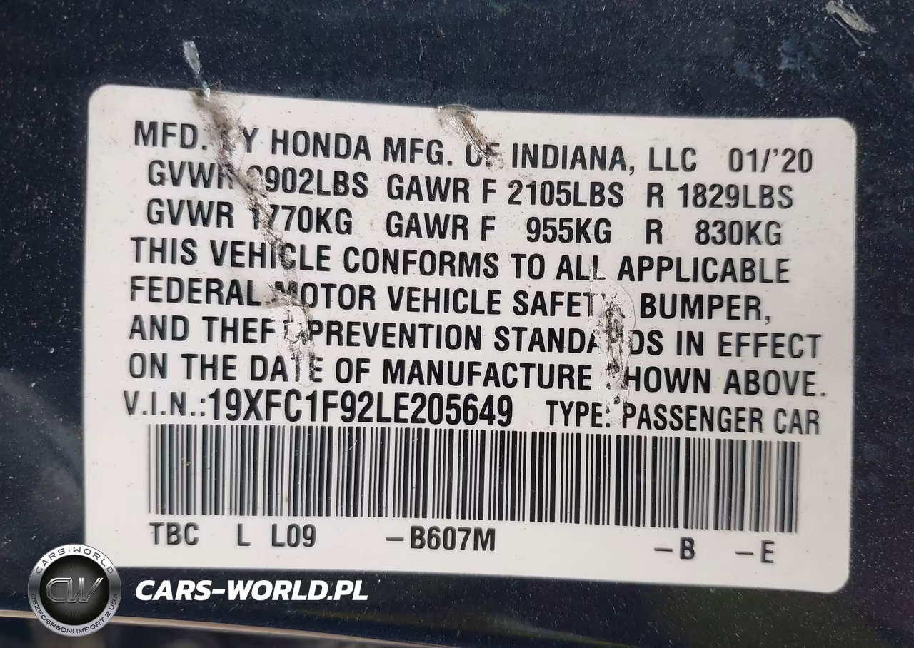 2020 Honda Civic Touring VIN:19XFC1F92LE205649 - 9