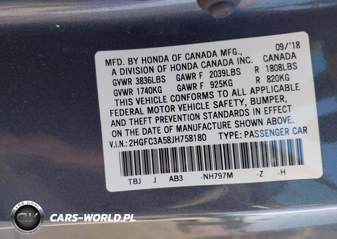 2018 Honda Civic Si VIN:2HGFC3A58JH758180 - 9