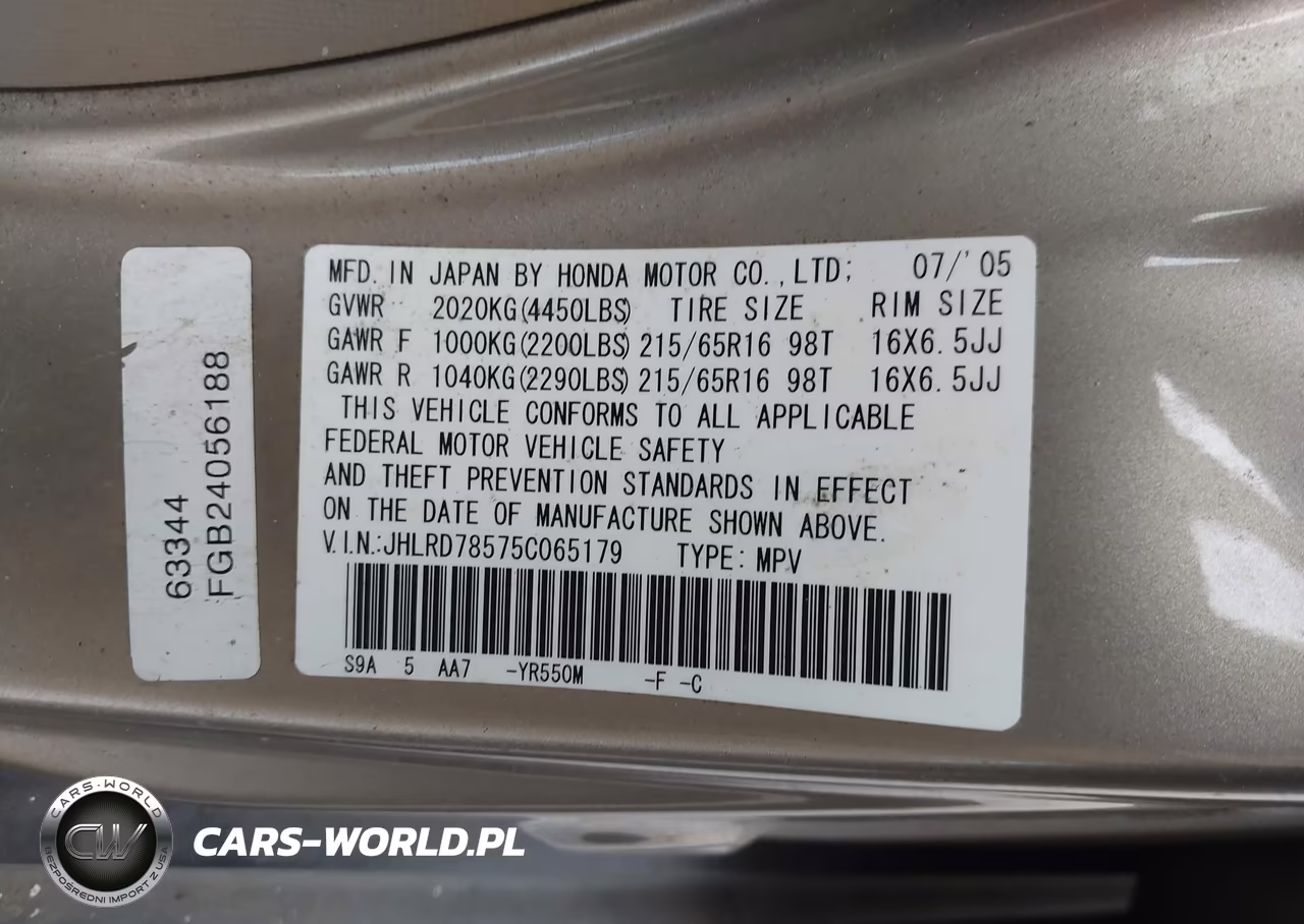 2005 Honda Cr-V Lx VIN:JHLRD78575C065179 - 9