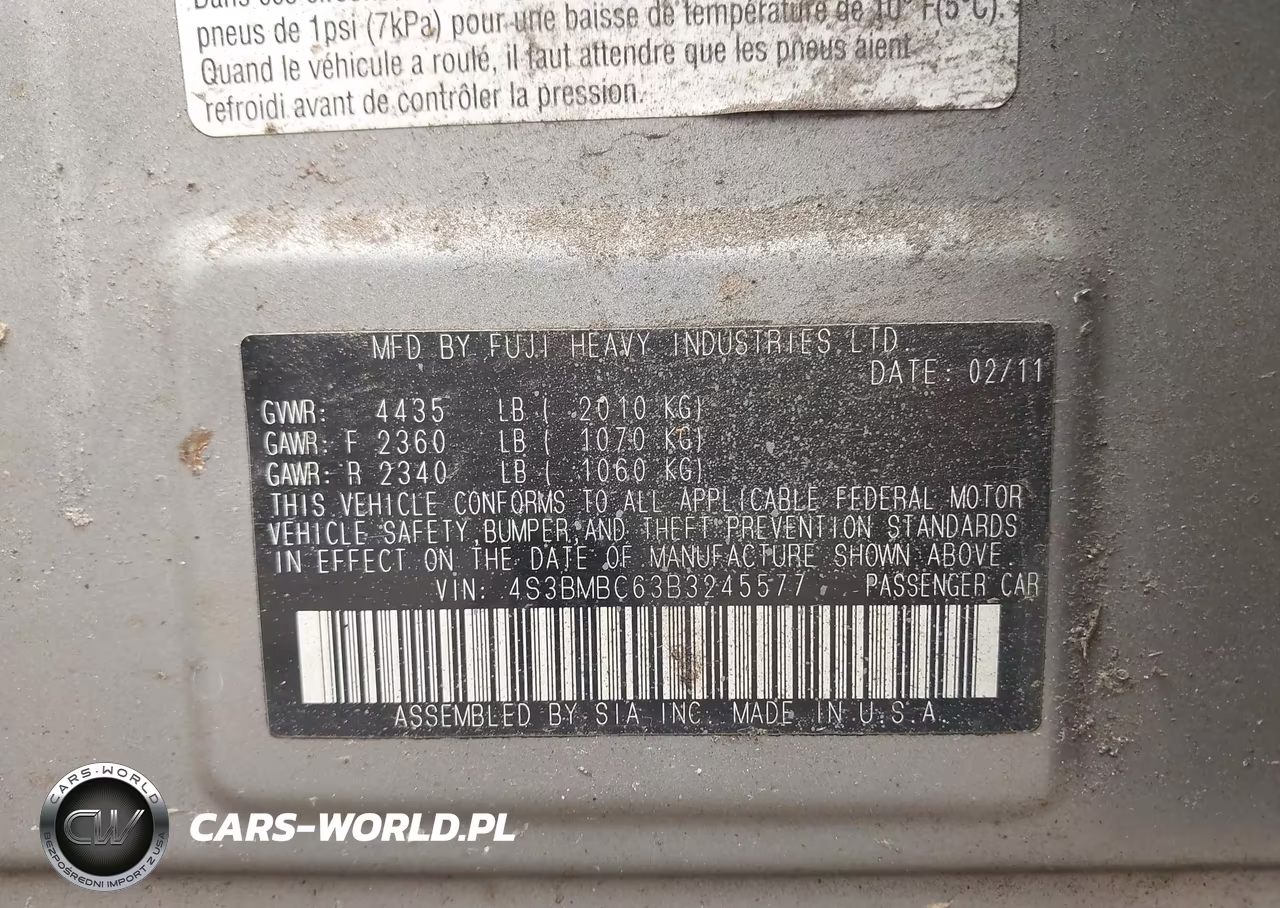 2011 Subaru Legacy 2.5I Premium VIN:4S3BMBC63B3245577 - 9