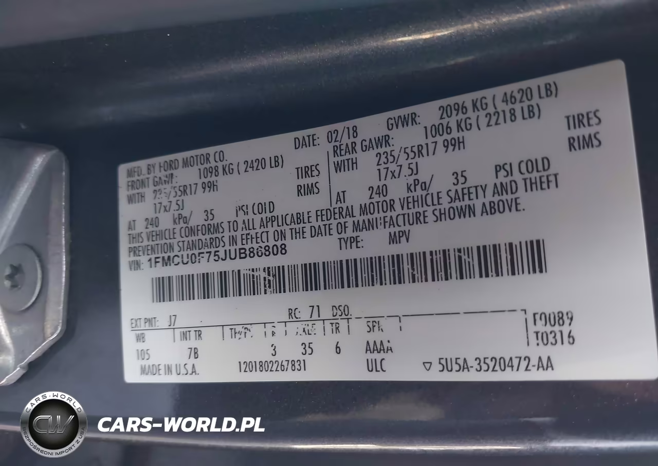 2018 Ford Escape S VIN:1FMCU0F75JUB86808 - 9