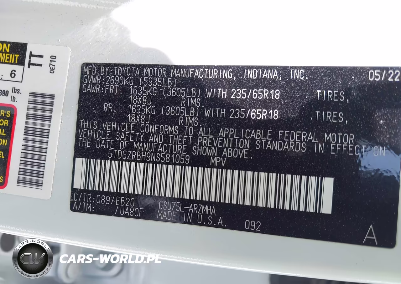 2022 Toyota Highlander Xle VIN:5TDGZRBH9NS581059 - 9