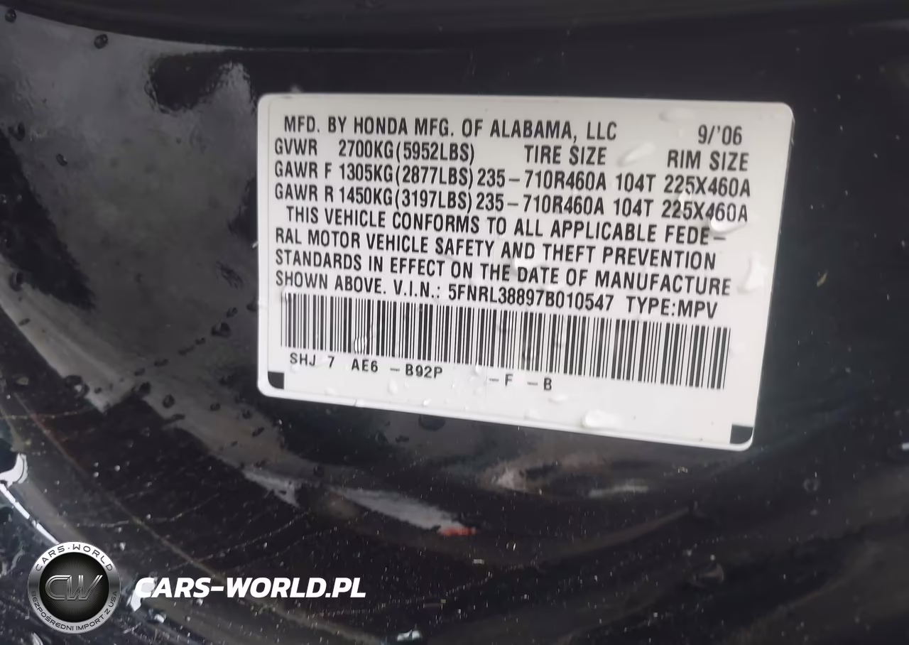 2007 Honda Odyssey Touring VIN:5FNRL38897B010547 - 9