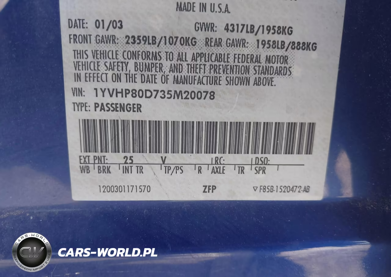 2003 Mazda Mazda6 S VIN:1YVHP80D735M20078 - 9
