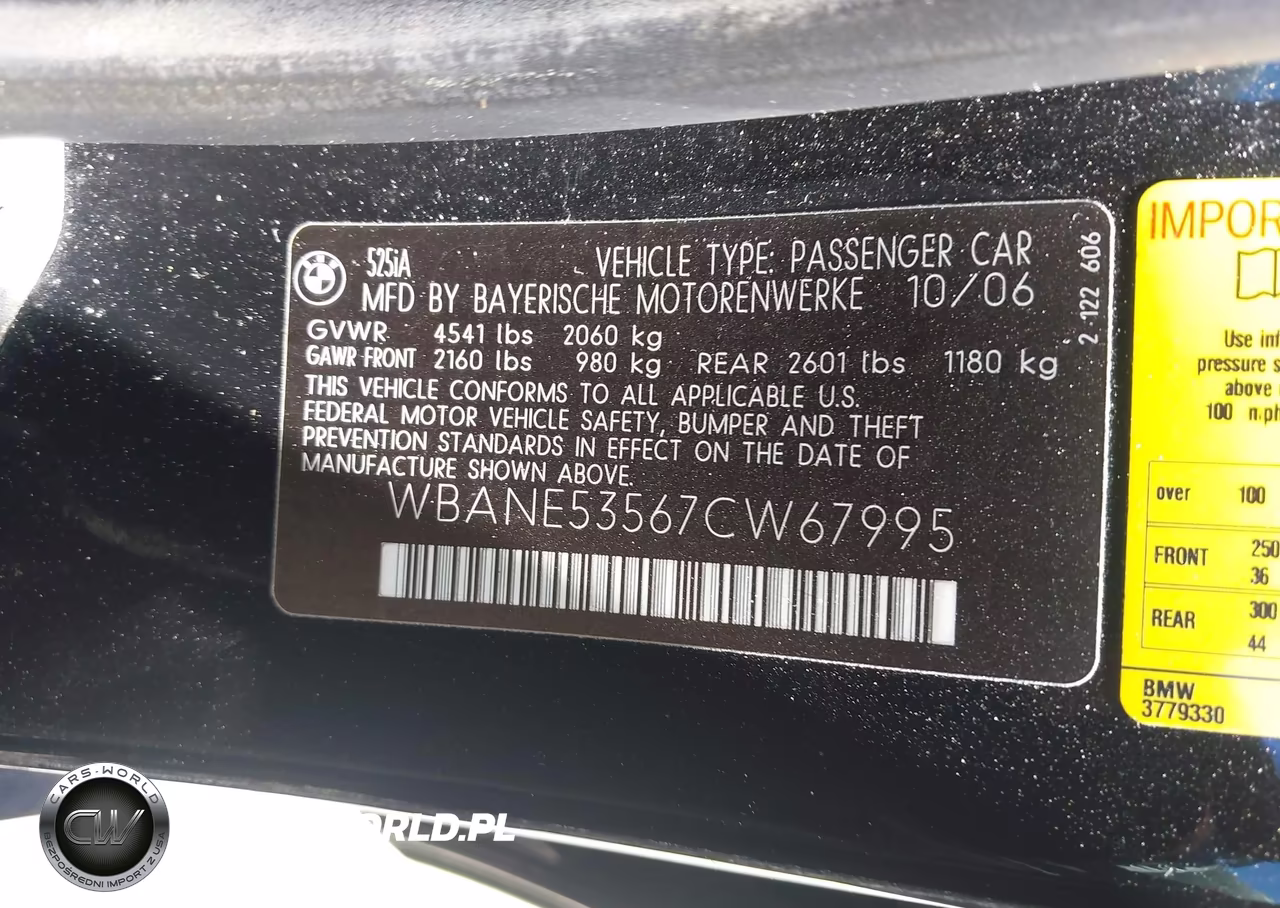 2007 BMW 525I VIN:WBANE53567CW67995 - 9