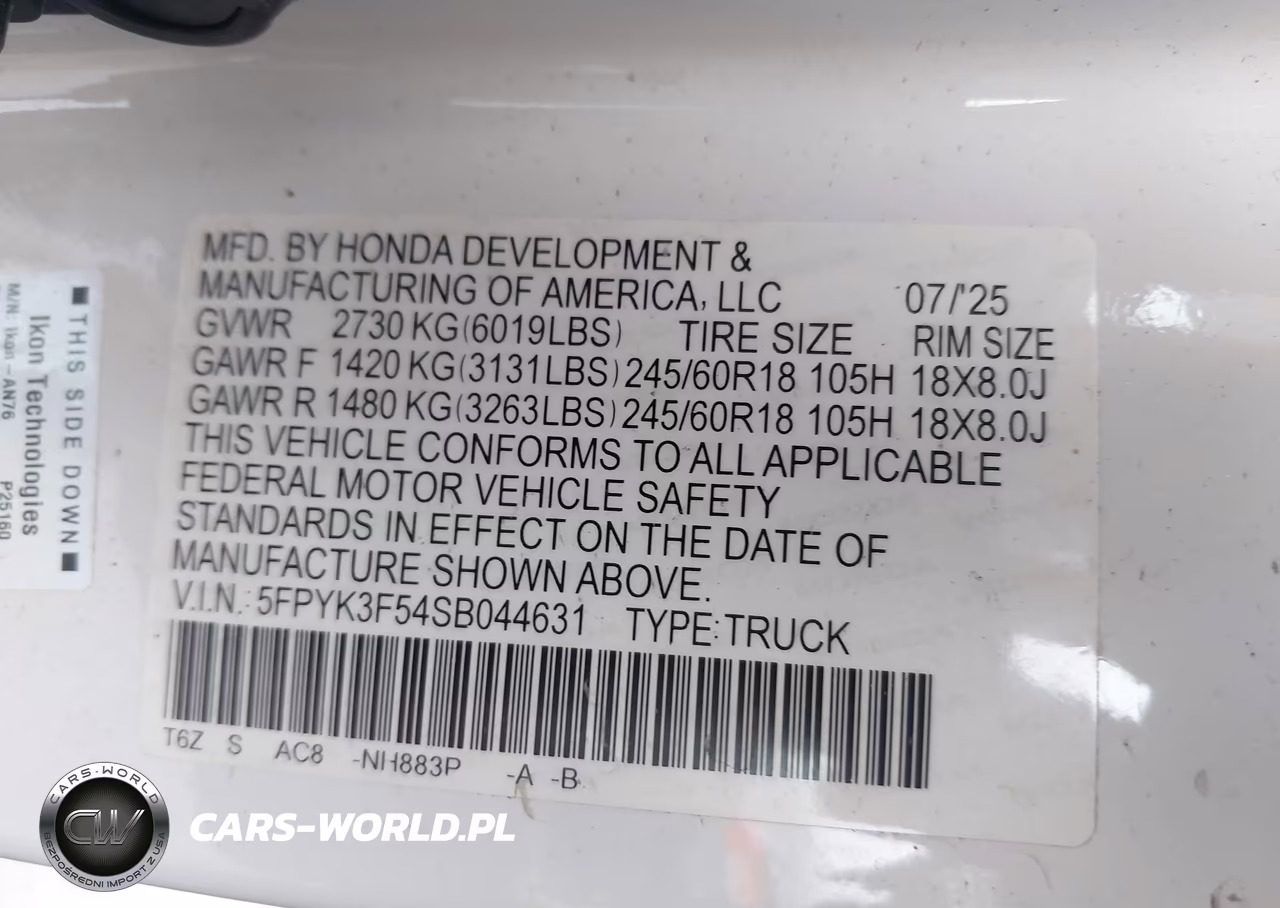 2025 Honda Ridgeline Rtl VIN:5FPYK3F54SB044631 - 9