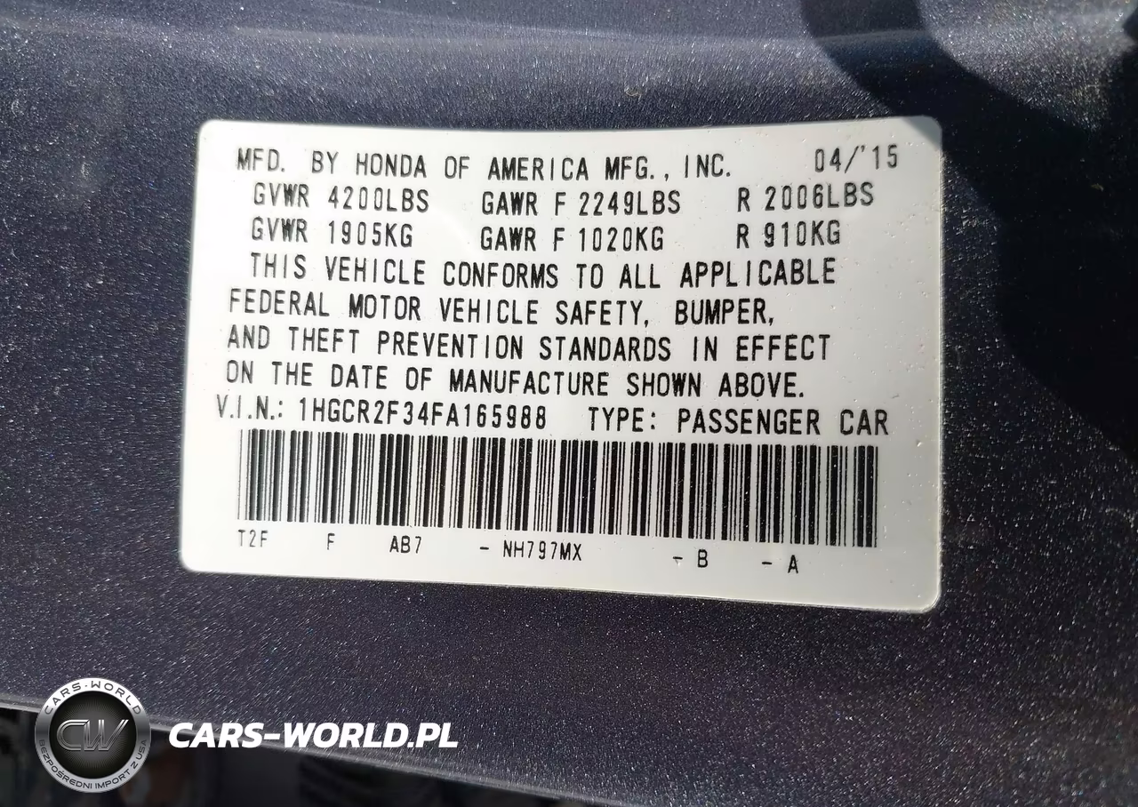 2015 Honda Accord Lx VIN:1HGCR2F34FA165988 - 9