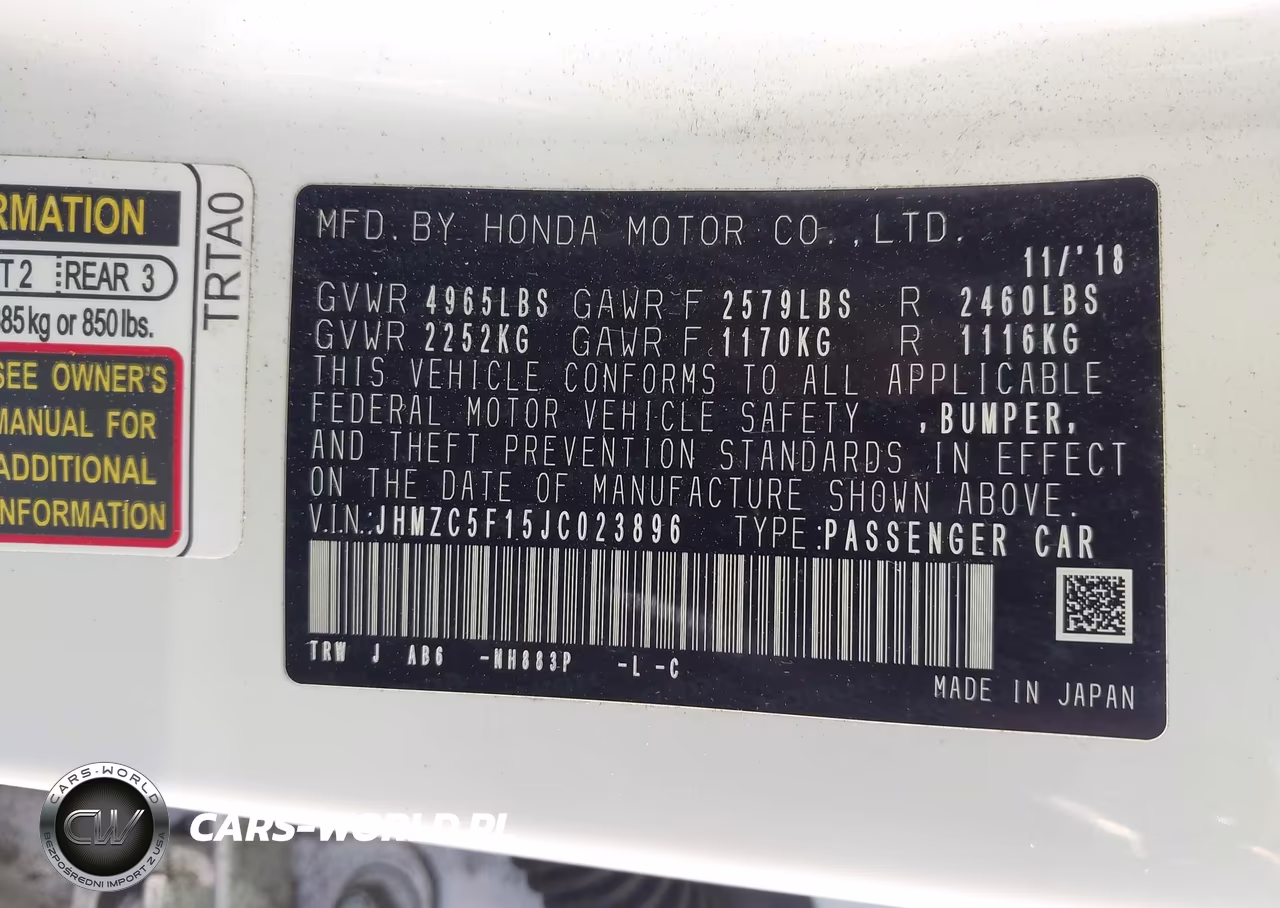 2018 Honda Clarity Plug-In Hybrid VIN:JHMZC5F15JC023896 - 9