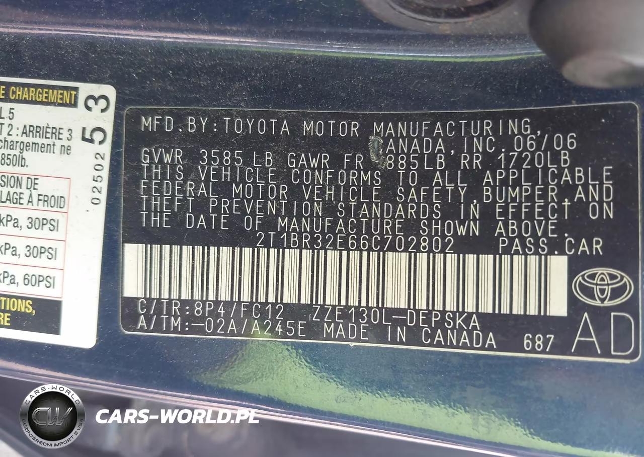 2006 Toyota Corolla S VIN:2T1BR32E66C702802 - 9