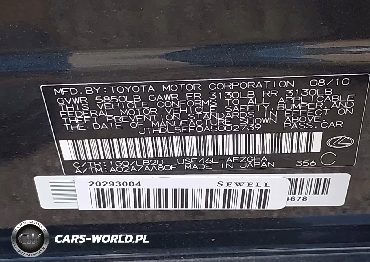 2010 Lexus Ls 460 L VIN:JTHDL5EF0A5002739 - 9