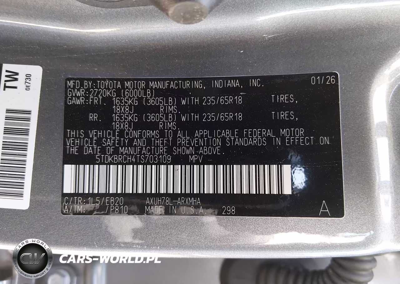 2026 Toyota Highlander Hybrid Xle VIN:5TDKBRCH4TS703109 - 9