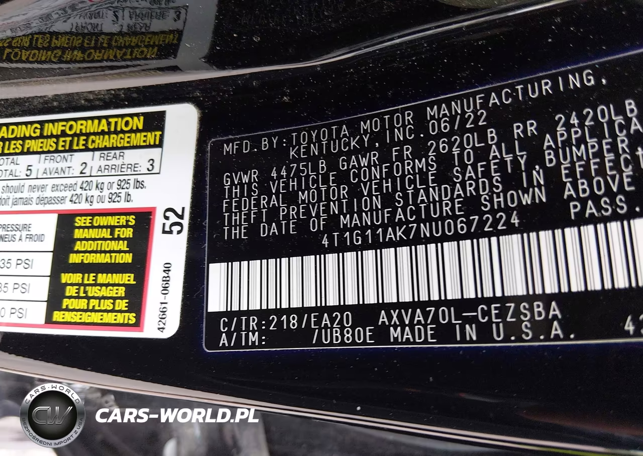 2022 Toyota Camry Se VIN:4T1G11AK7NU067224 - 9