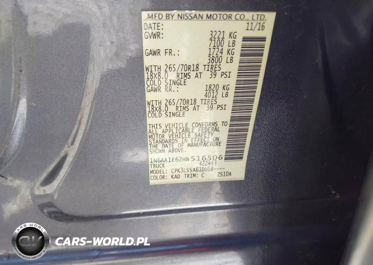 2017 Nissan Titan Sv VIN:1N6AA1E62HN516506 - 9
