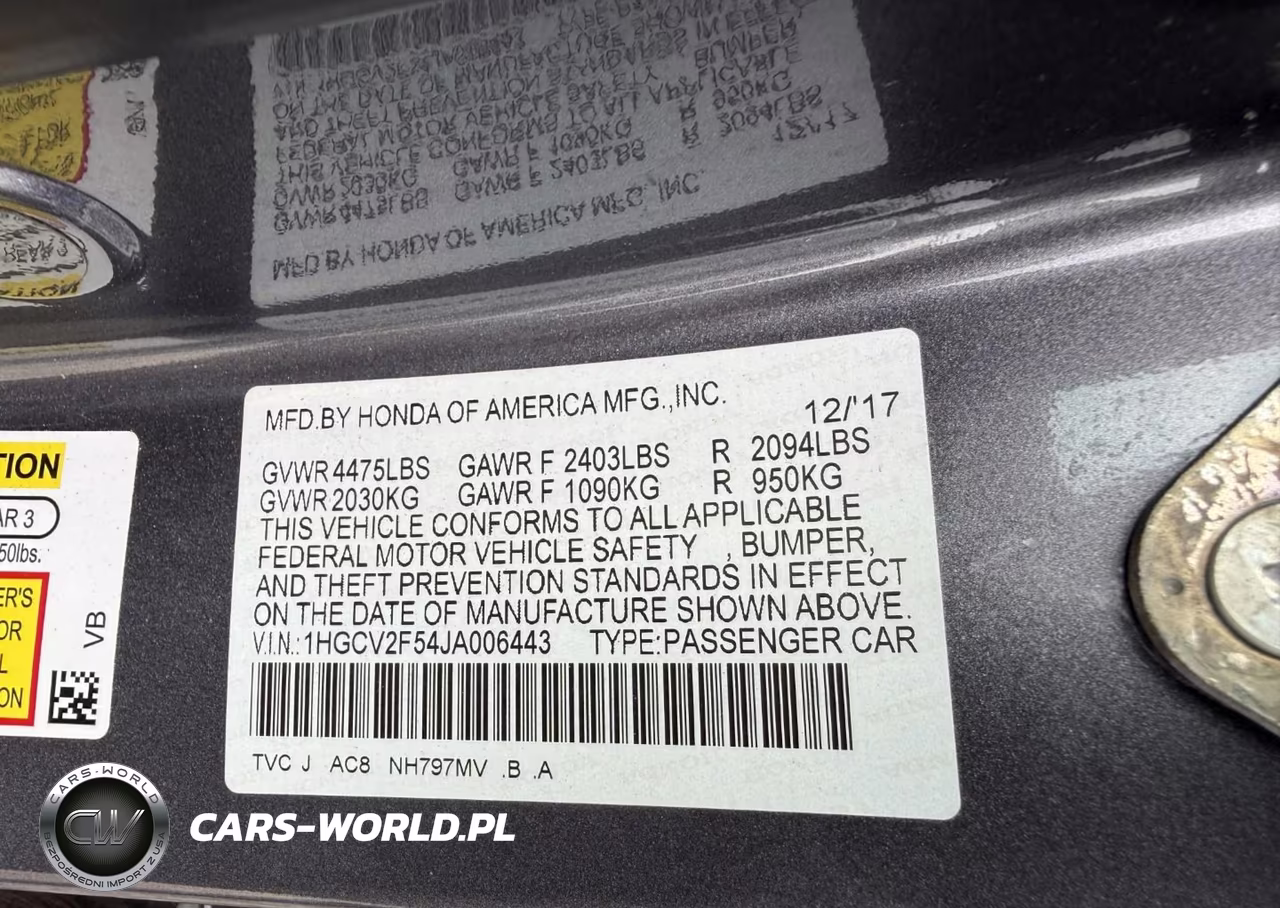 2018 Honda Accord Ex-L 2.0T VIN:1HGCV2F54JA006443 - 9