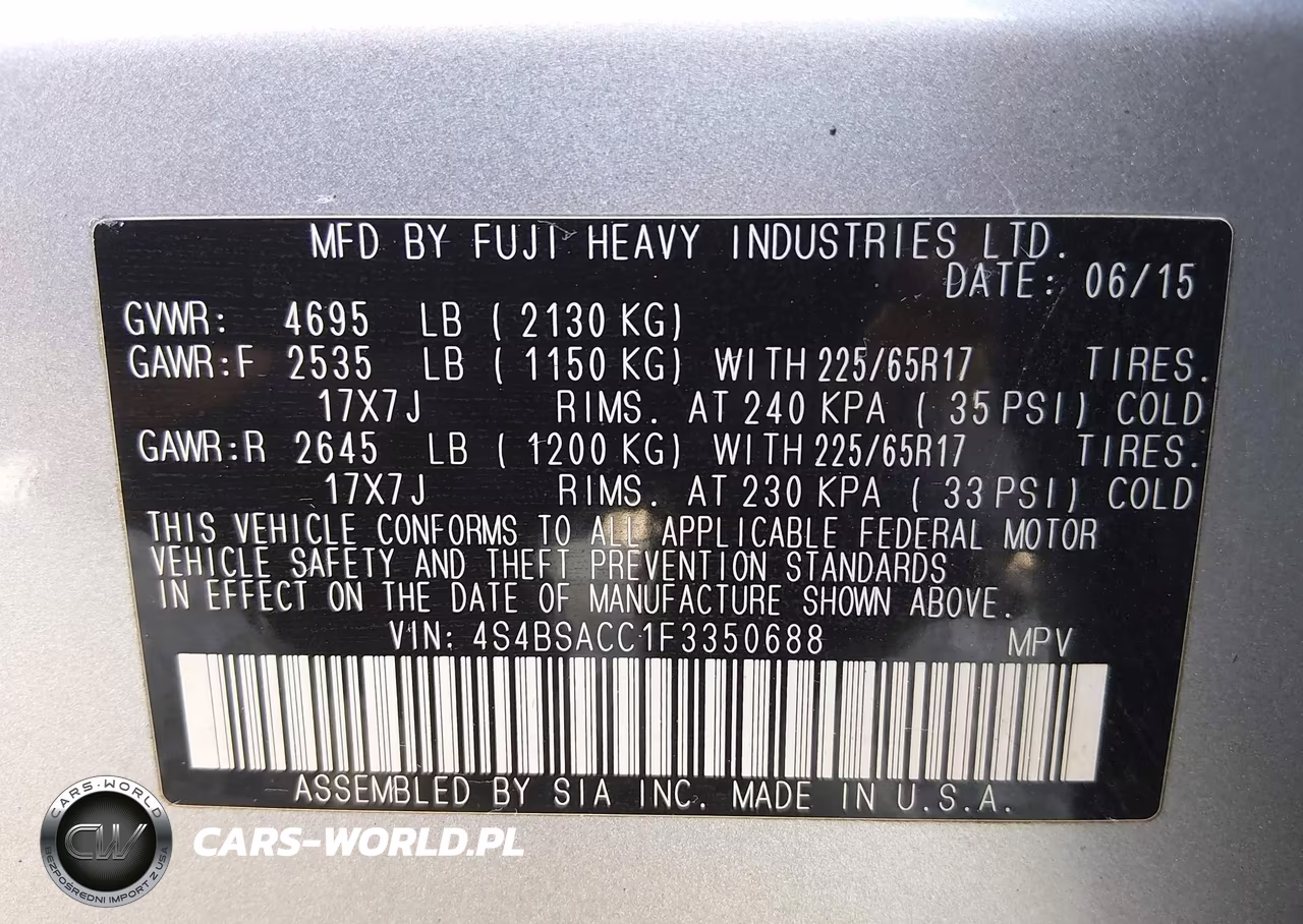 2015 Subaru Outback 2.5I Premium VIN:4S4BSACC1F3350688 - 9