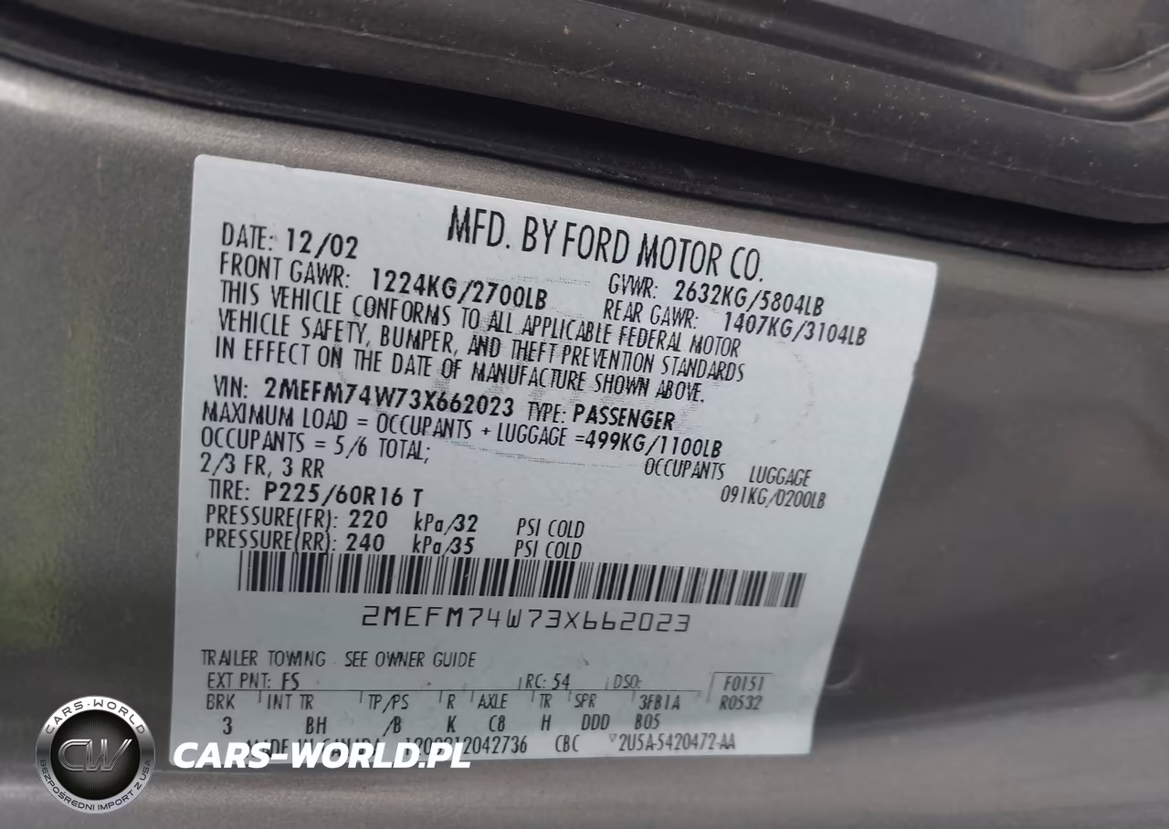 2003 Mercury Grand Marquis Gs VIN:2MEFM74W73X662023 - 9