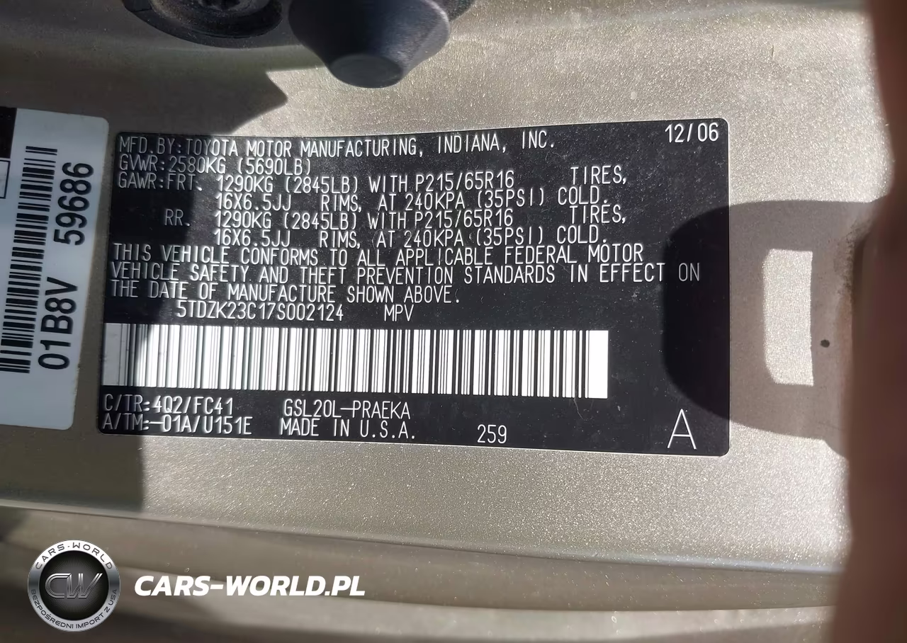 2007 Toyota Sienna Le VIN:5TDZK23C17S002124 - 9