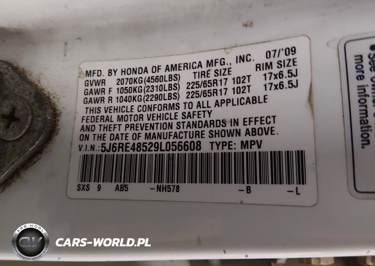 2009 Honda Cr-V Ex VIN:5J6RE48529L056608 - 9