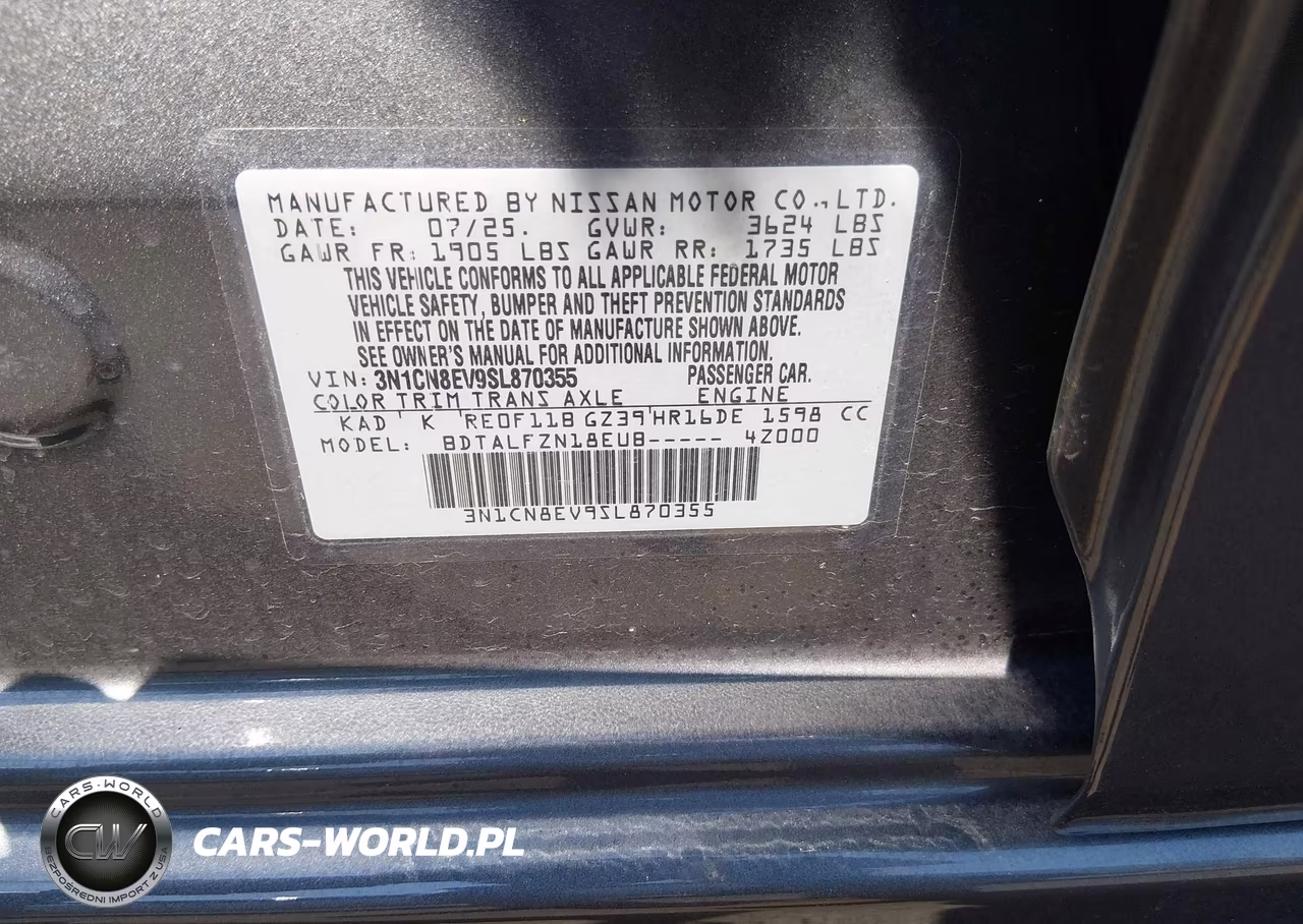 2025 Nissan Versa 1.6 Sv VIN:3N1CN8EV9SL870355 - 9