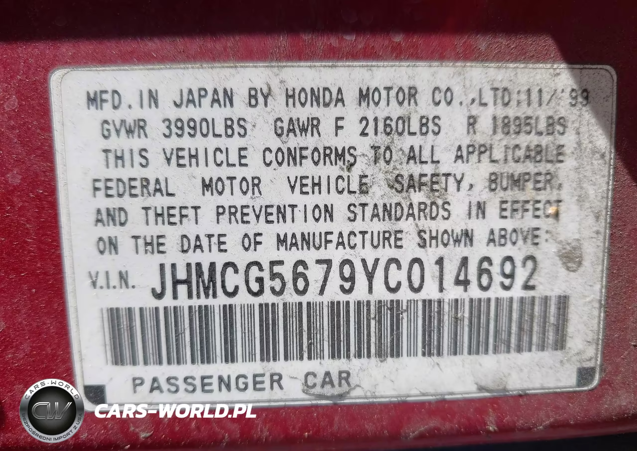 2000 Honda Accord 2.3 Se VIN:JHMCG5679YC014692 - 9