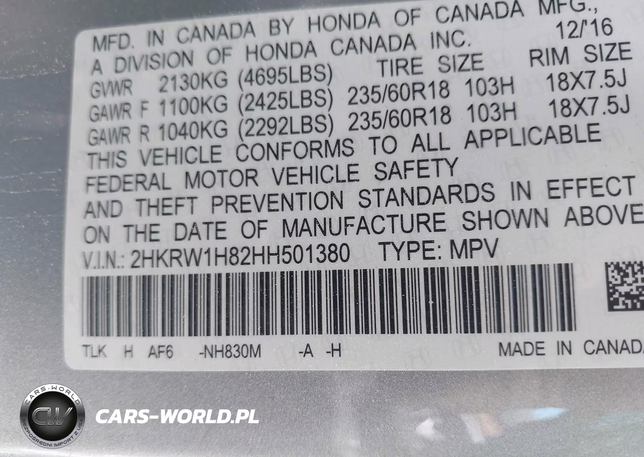 2017 Honda Cr-V Ex-L-Ex-L Navi VIN:2HKRW1H82HH501380 - 9