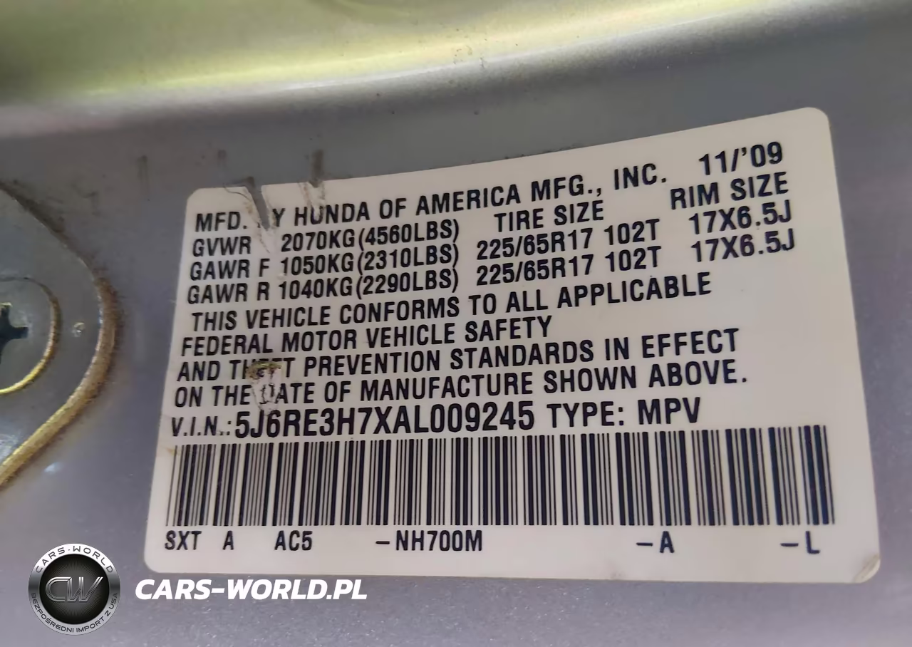 2010 Honda Cr-V Ex-L VIN:5J6RE3H7XAL009245 - 9