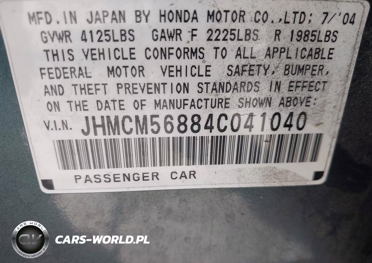 2004 Honda Accord 2.4 Ex VIN:JHMCM56884C041040 - 9