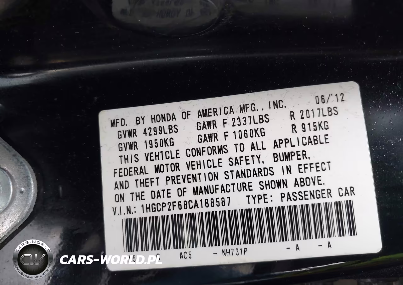 2012 Honda Accord 2.4 Se VIN:1HGCP2F68CA188587 - 9