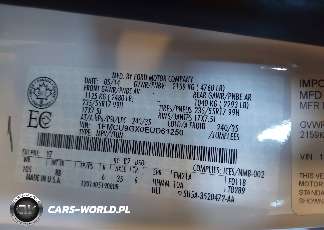 2014 Ford Escape Se VIN:1FMCU9GX0EUD61250 - 9