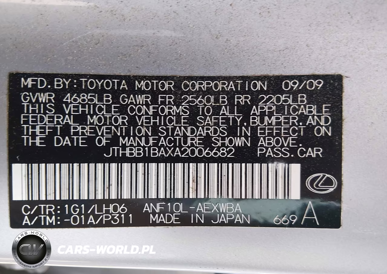 2010 Lexus Hs 250H Premium VIN:JTHBB1BAXA2006682 - 9