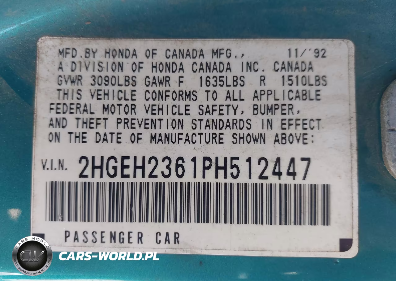 1993 Honda Civic Dx VIN:2HGEH2361PH512447 - 9