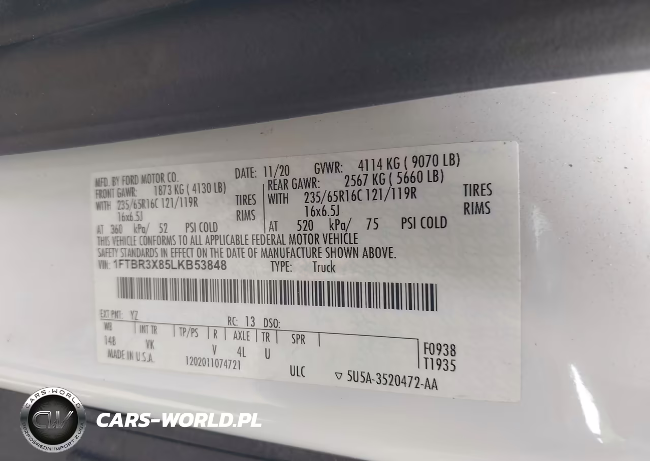 2020 Ford Transit-250 Cargo Van VIN:1FTBR3X85LKB53848 - 9