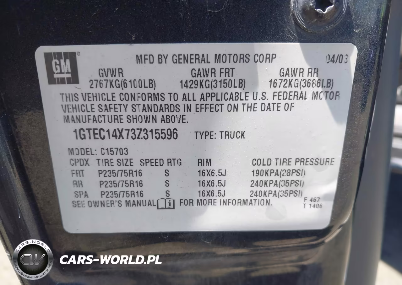 2003 GMC Sierra 1500 VIN:1GTEC14X73Z315596 - 9
