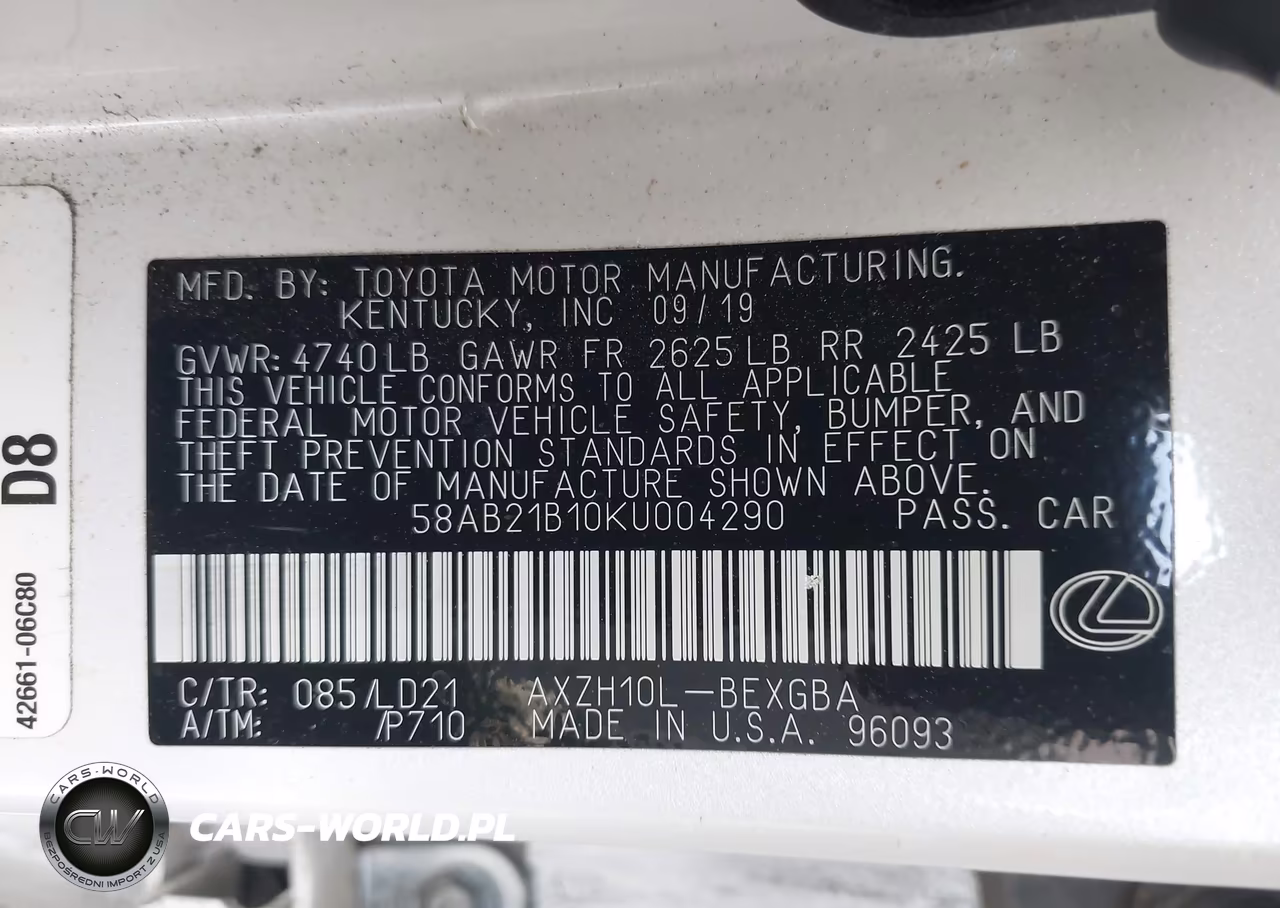 2019 Lexus Es 300H VIN:58AB21B10KU004290 - 9