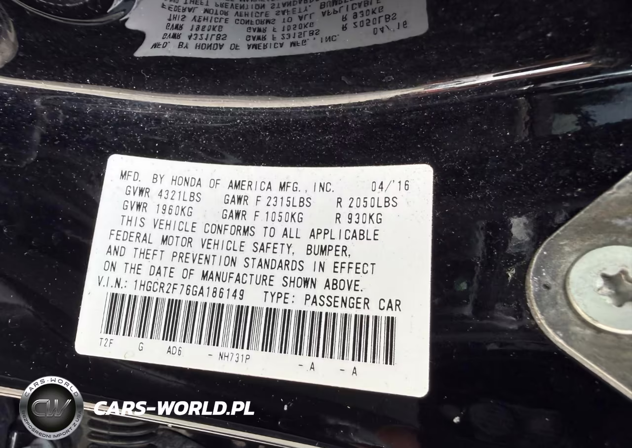 2016 Honda Accord Ex VIN:1HGCR2F76GA186149 - 9