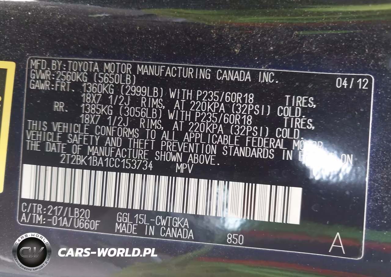 2012 Lexus Rx 350 VIN:2T2BK1BA1CC153734 - 9