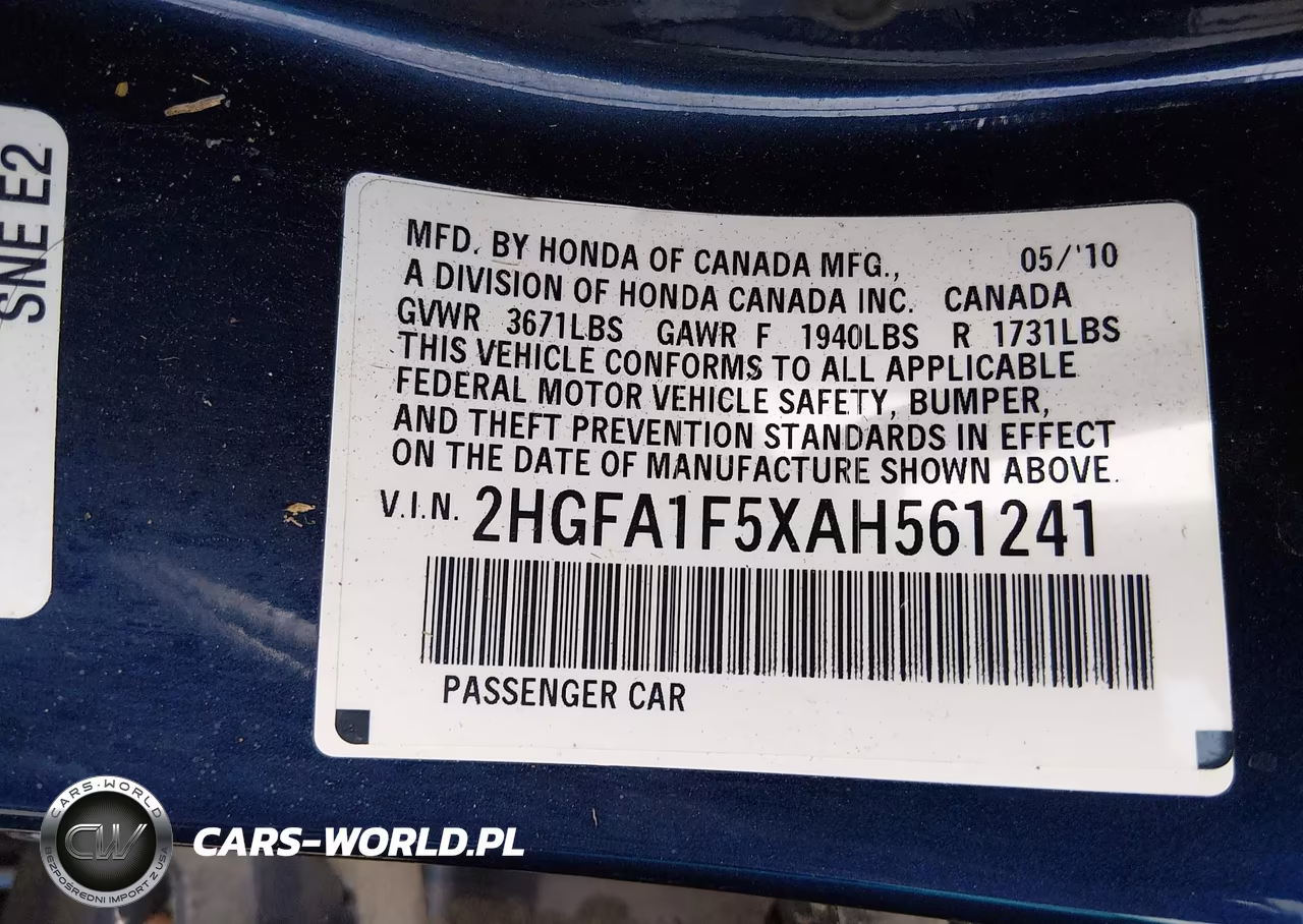 2010 Honda Civic Lx VIN:2HGFA1F5XAH561241 - 9