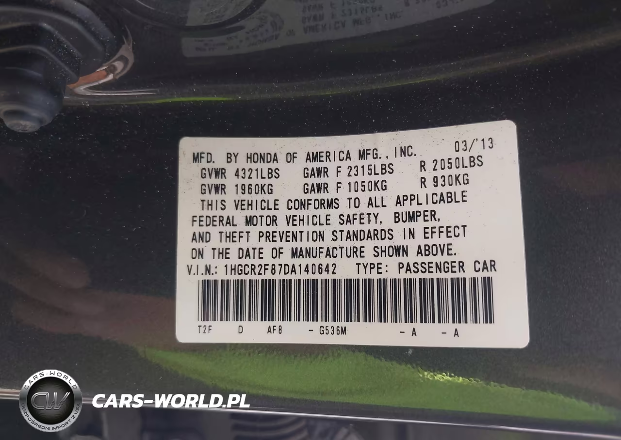 2013 Honda Accord Ex-L VIN:1HGCR2F87DA140642 - 9