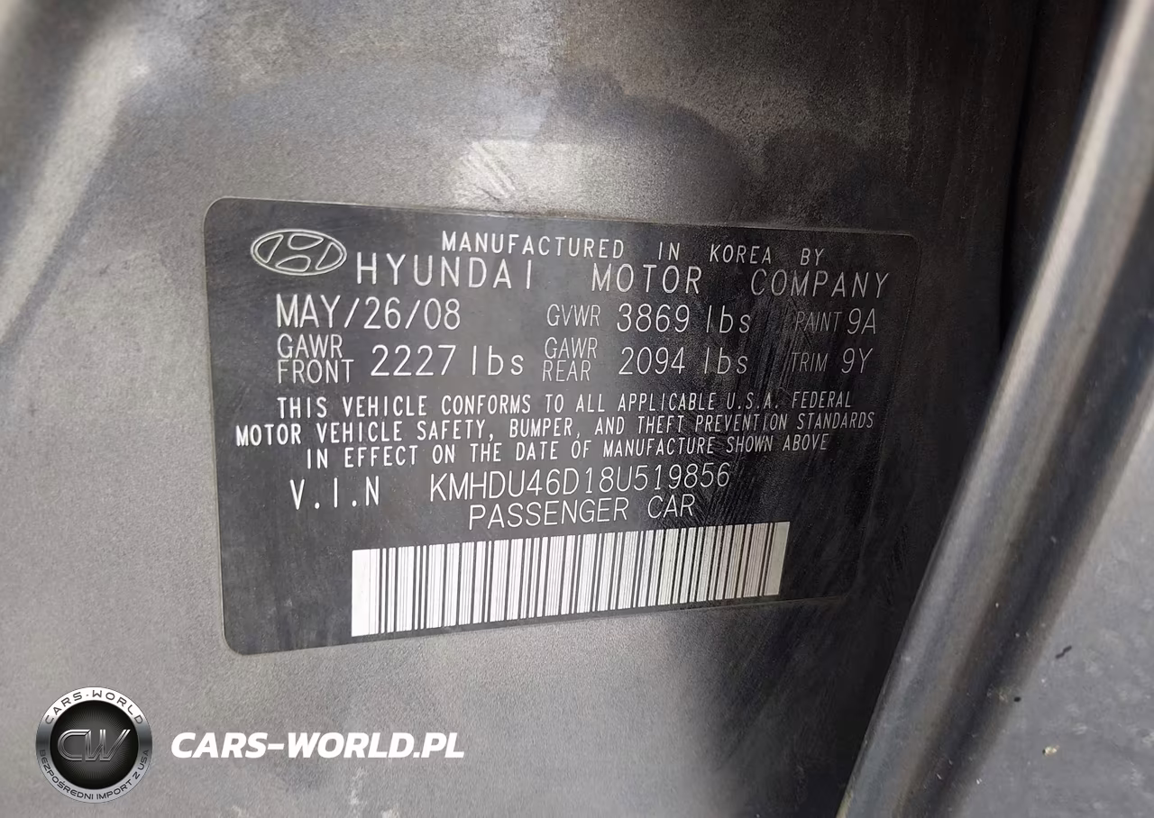2008 Hyundai Elantra Gls-Se VIN:KMHDU46D18U519856 - 9