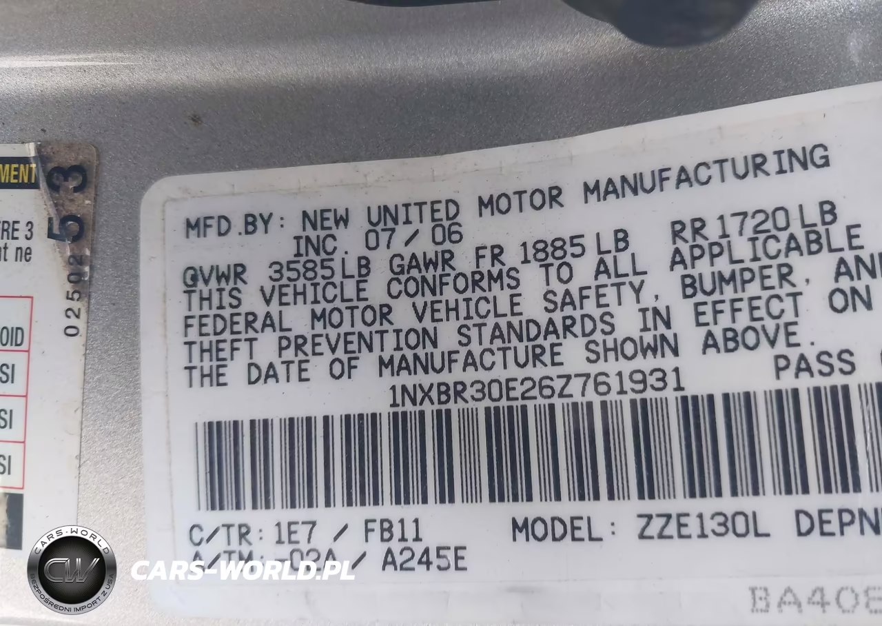 2006 Toyota Corolla Le VIN:1NXBR30E26Z761931 - 9